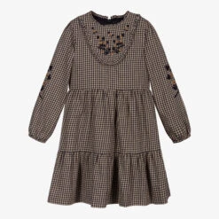 Tartine Et Chocolat Navy Blue & Beige Check Dress