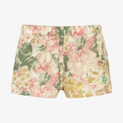 The Animals Observatory Girls Beige Cotton Floral Shorts