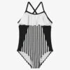 Turtledove London Girls Black & White Stripe Swimsuit (UPF50+)