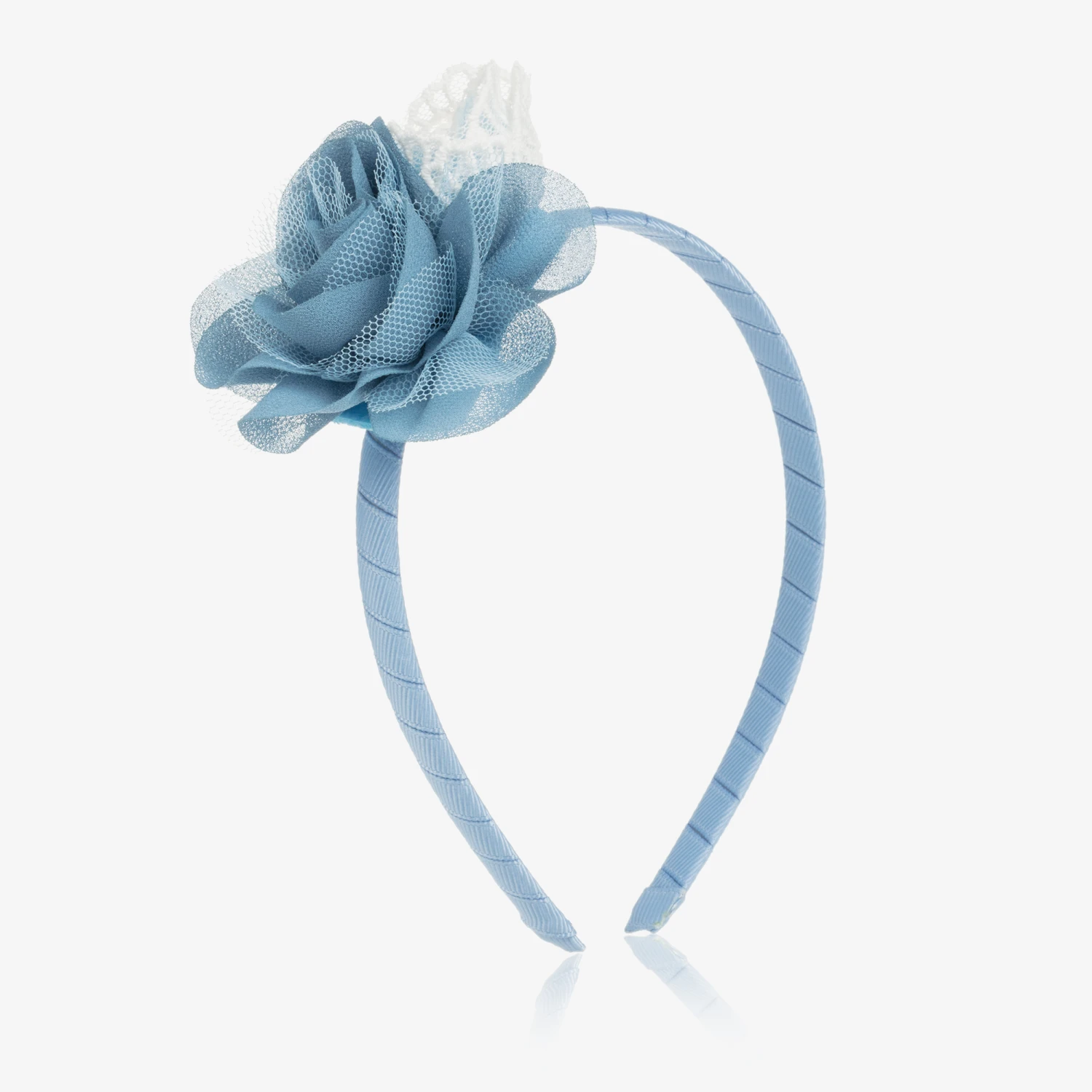 Tutto Piccolo Girls Blue Chiffon & Lace Flower Hairband 1 Tutto Piccolo Girls Blue Chiffon & Lace Flower Hairband
