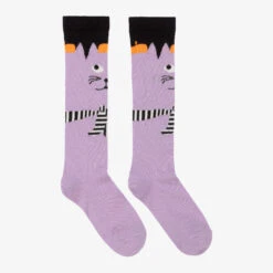 Wauw Capow By Bangbang Girls Lilac Purple Cat Socks