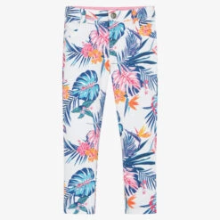 Week-end à La Mer Girls White Cotton Floral Jeggings